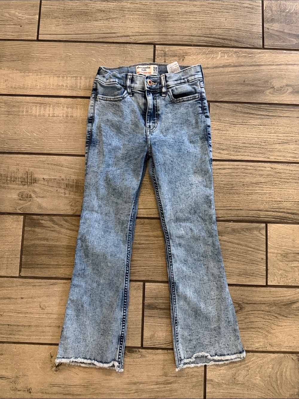 abercrombie kids Light Blue Flare Jeans with Raw Hem